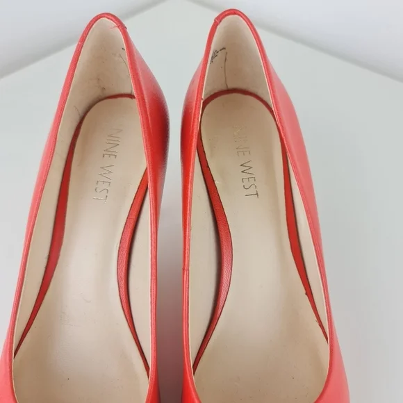 Nine West Peep Toe Leather Pumps Heels Coral Orange Size 5.5M - Picture 5 of 14